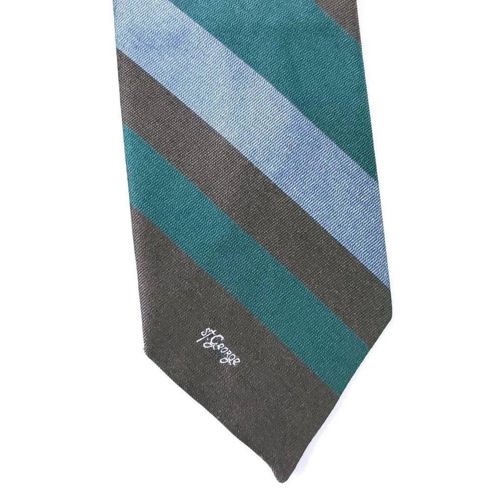 Allyn st George Men Necktie Striped Brown Green Geometric 58x2.5 - NWOT